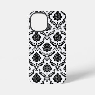 Funda Para iPhone 12 Mini Patrón de Damasco Rococó Negro sobre Blanco