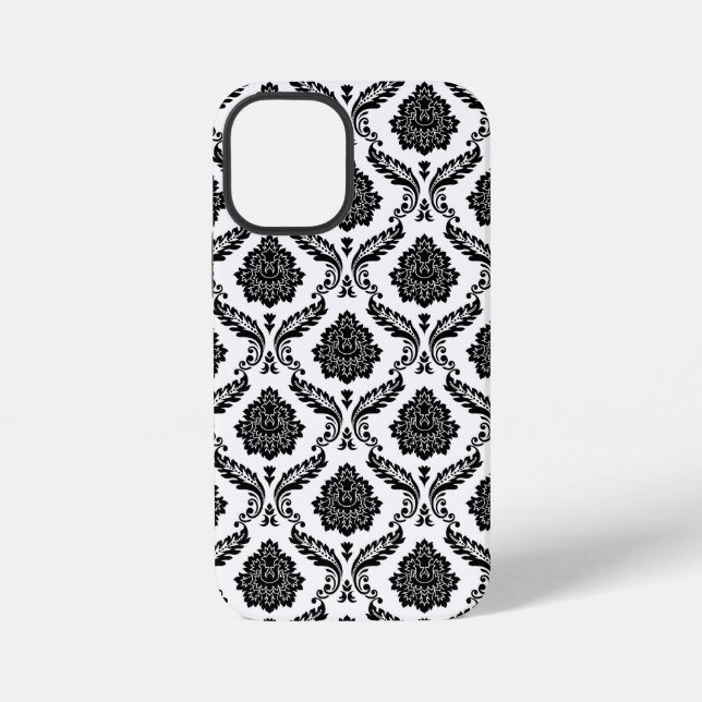 Funda Para iPhone Patrón de Damasco Rococó Negro sobre Blanco (Reverso )