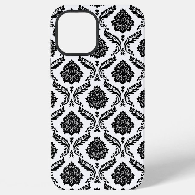 Funda Para iPhone Patrón de damasco rococó negro sobre blanco (Reverso )