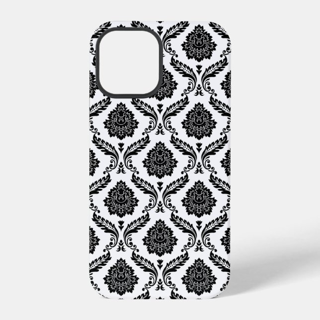 Funda Para iPhone Patrón de Damasco Rococó Negro sobre Blanco (Reverso )