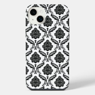 Funda Para iPhone 14 Plus Patrón de Damasco Rococó Negro sobre Blanco