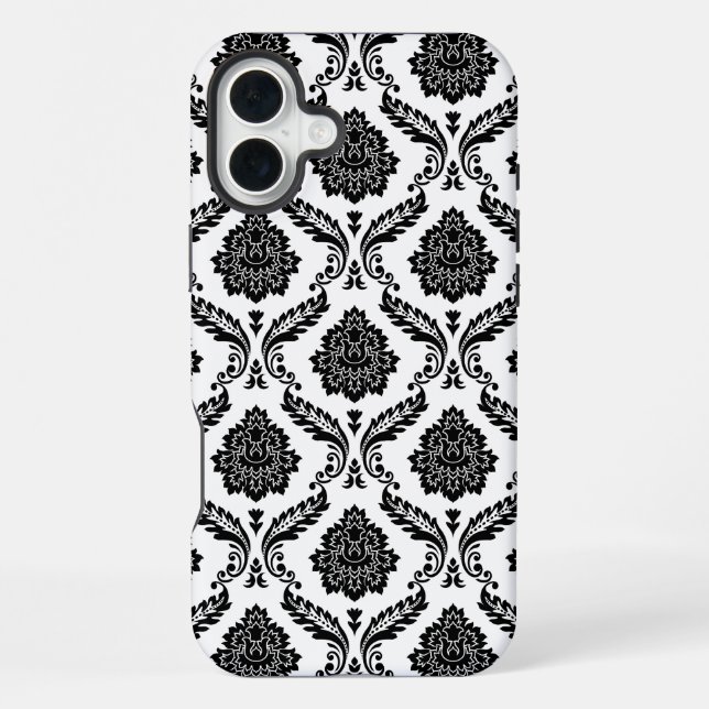 Funda Para iPhone Patrón de damasco rococó negro sobre blanco (Reverso )