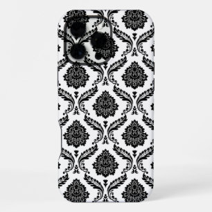 Funda Para iPhone 16 Pro Max Patrón de Damasco Rococó Negro sobre Blanco