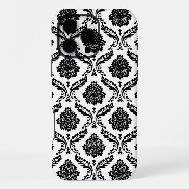 Funda Para iPhone Patrón de Damasco Rococó Negro sobre Blanco (Reverso )