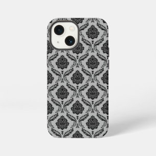 Funda Para iPhone 13 Mini Patrón de Damasco Rococó Negro sobre Gris