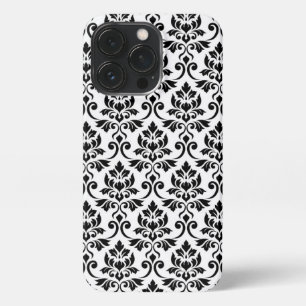 Funda Para iPhone 13 Pro Patrón de Damask de Feuille negro en blanco