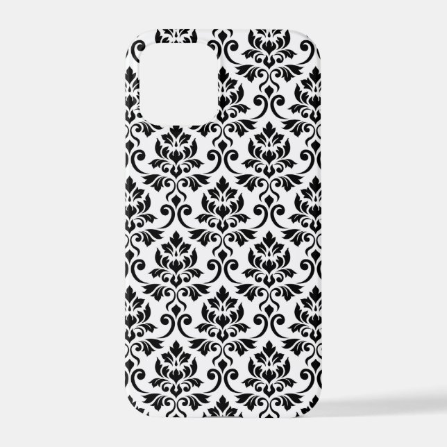 Funda Para iPhone Patrón de Damask de Feuille negro en blanco (Reverso )