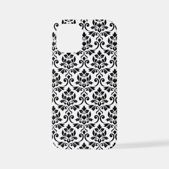 Funda Para iPhone Patrón de Damask de Feuille negro en blanco (Reverso )