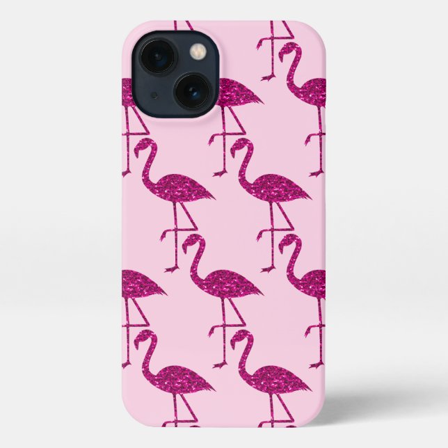 Funda Para iPhone Patrón de destellos de purpurina rosa flamingo (Reverso )