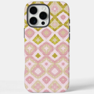 Funda Para iPhone 16 Pro Max Patrón de diamante geométrico en rosa y verde oliv