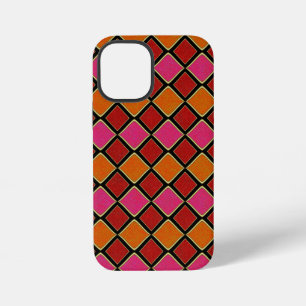 Funda Para iPhone 12 Mini Patrón de diamante Harlequin vibrante en rojo, nar