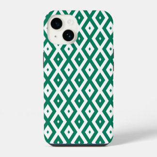 Funda Para iPhone 14 Patrón de diamante verde bosque y blanco
