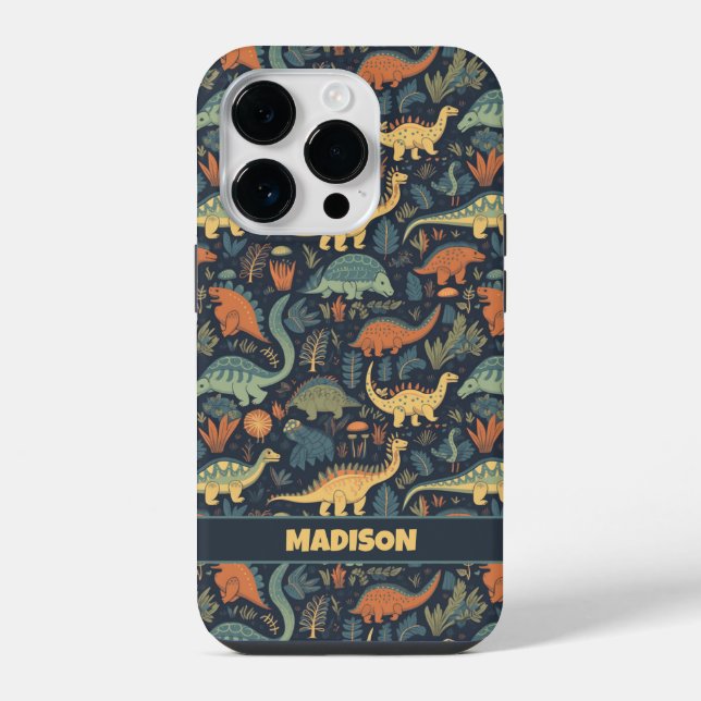 Funda Para iPhone Patrón de dinosaurio de texto personalizado (Reverso )