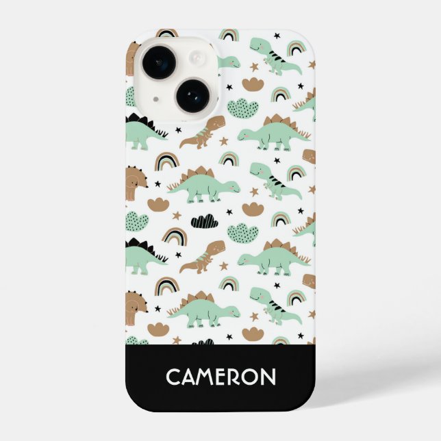 Funda Para iPhone Patrón de dinosaurio verde de menta (Reverso )