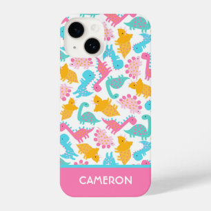 Funda Para iPhone 14 Patrón de dinosaurios divertidos rosa y Verde azul