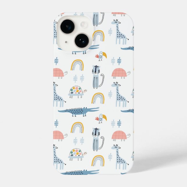Funda Para iPhone Patrón de diversión animal Doodle (Reverso )