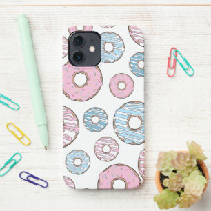 Funda Para iPhone 12 Patrón De Donuts, Donuts Rosados, Donuts Azules