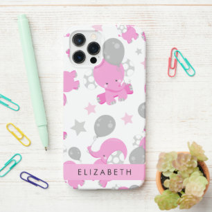 Funda Para iPhone 12 Pro Patrón De Elefantes Rosa, Estrellas, Tu Nombre