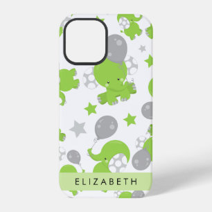 Funda Para iPhone 12 Pro Patrón de elefantes verdes, estrellas, tu nombre