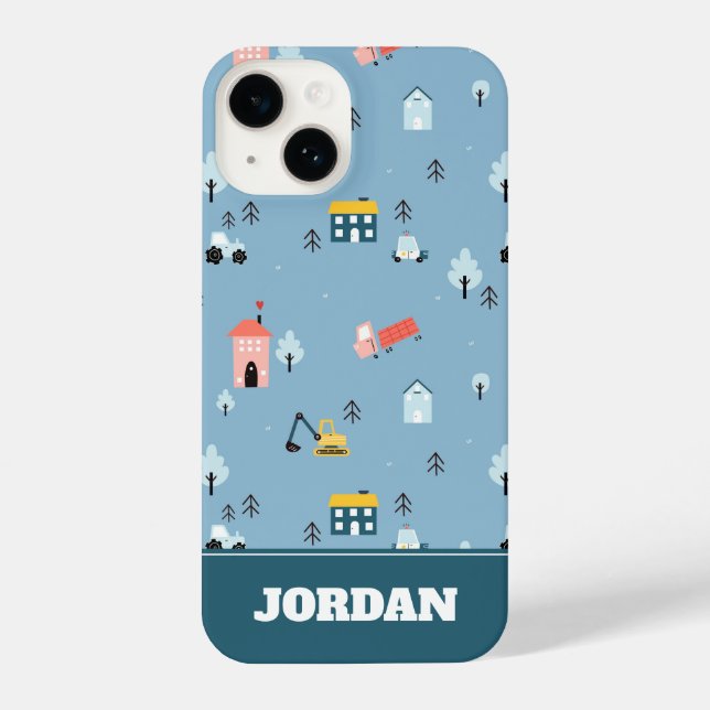 Funda Para iPhone Patrón de escena de pueblo de Doodle Cute (Reverso )