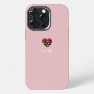 Funda Para iPhone 13 Pro Patrón de estampado animal de corazón simple rosa