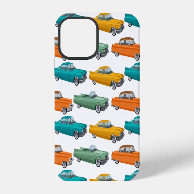 Funda Para iPhone Patrón de estilo de coche retro de los años cincue (Reverso )