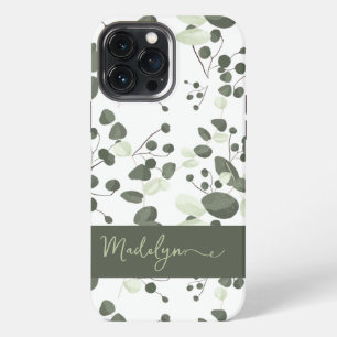 Funda Para iPhone 13 Pro Max Patrón de eucalipto verde chic personalizado moder