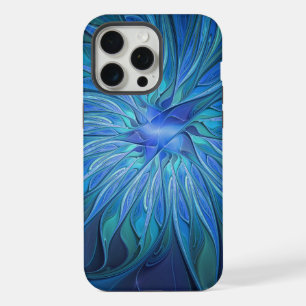 Patrón de fantasía de flor azul, arte fractal abst