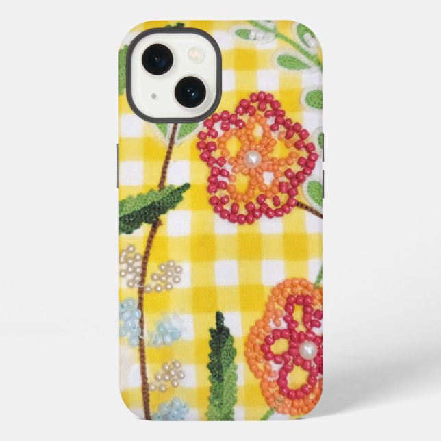 Funda Para iPhone Patrón de flor de cuentas sobre gingham (Reverso )