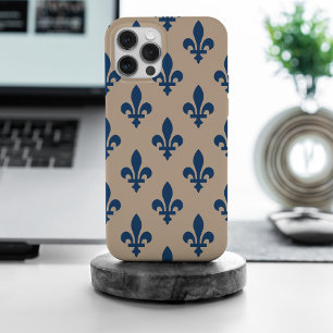 Patrón de Flor de Lis, Azul Real Francés sobre Cre