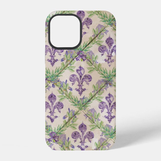 Funda Para iPhone patrón de flor de lis - Iris acuarela (Reverso )
