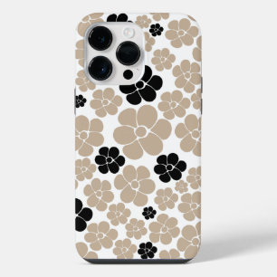 Funda Para iPhone 14 Pro Max Patrón de flor de moda en taupe, negro y blanco