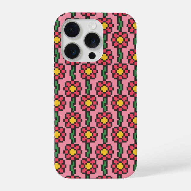 Funda Para iPhone Patrón de Flor de Pixel de 8 Bits (Reverso )