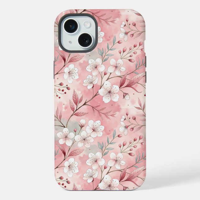 Funda Para iPhone Patrón de Flor de Sakura Rosa  (Reverso )
