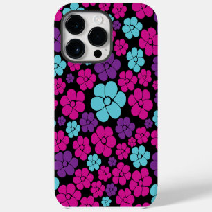 Funda Para iPhone 14 Pro Max Patrón de Flor - Rosa, Morado, Azul y Negro
