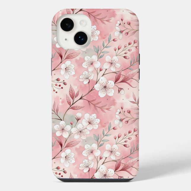 Funda Para iPhone Patrón de flor sakura rosado (Reverso)