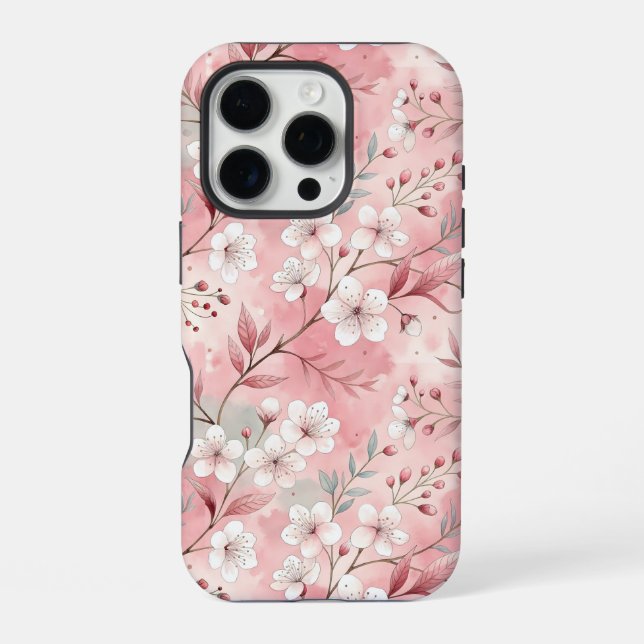 Funda Para iPhone Patrón de flor sakura rosado (Reverso )