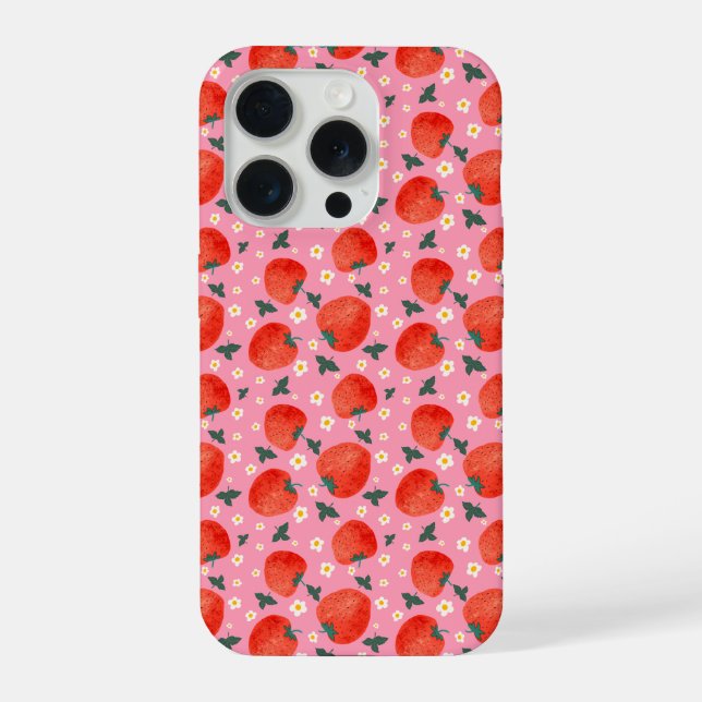 Funda Para iPhone Patrón de Floración de Fresa (Reverso )
