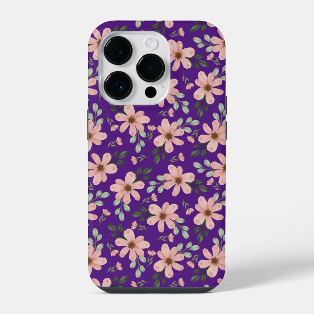 Funda Para iPhone patrón de flores acuarela rosadas (Reverso )