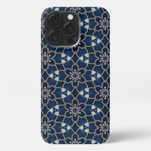 Funda Para iPhone 13 Pro Patrón de flores azul medianoche