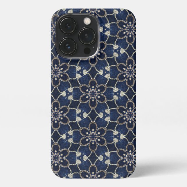 Funda Para iPhone Patrón de flores azul medianoche (Reverso)