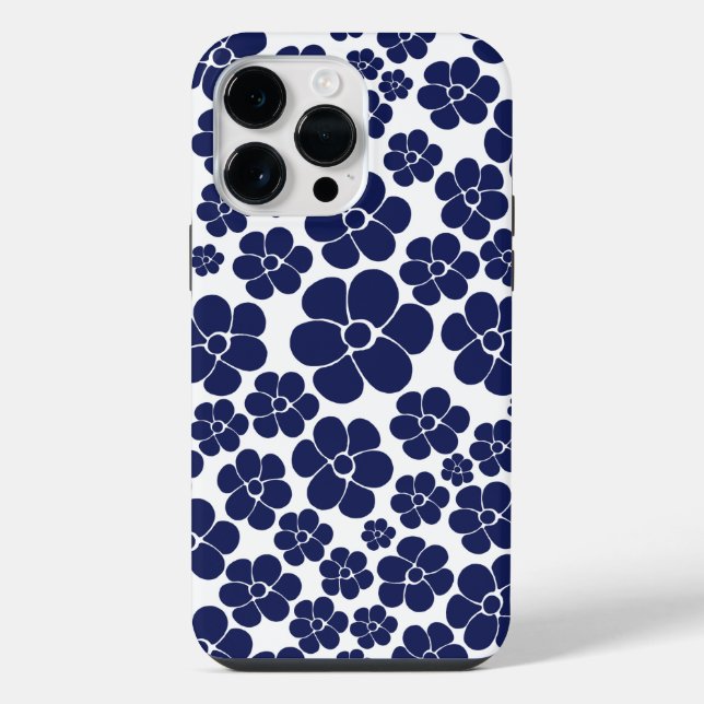 Funda Para iPhone Patrón de flores - Azul y blanco (Reverso )