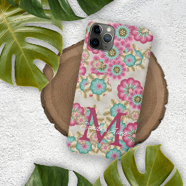 Funda Para iPhone 11Pro Max Patrón de flores azules Aqua Verde azuladas rosada