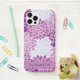 Funda Para iPhone 12 Pro Patrón De Flores, Dahlia Púrpura, Tu Nombre