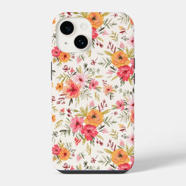 Funda Para iPhone Patrón de flores de jardín Orange Doodle (Reverso )