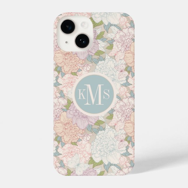 Funda Para iPhone Patrón de flores de peones y mariposas Pastel (Reverso )