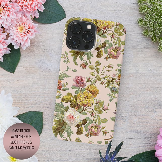 Funda Para iPhone Patrón de flores de rosa polvorienta sobre rosa su (Subido por el creador)