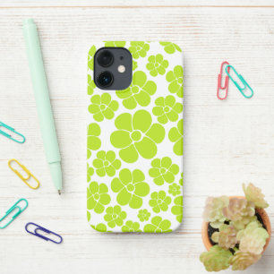 Funda Para iPhone 12 Mini Patrón de flores en verde limón y blanco