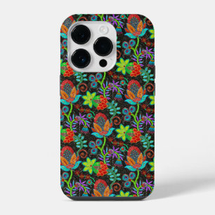 Funda Para iPhone 14 Pro Patrón de flores exóticas coloridas, aspecto de la