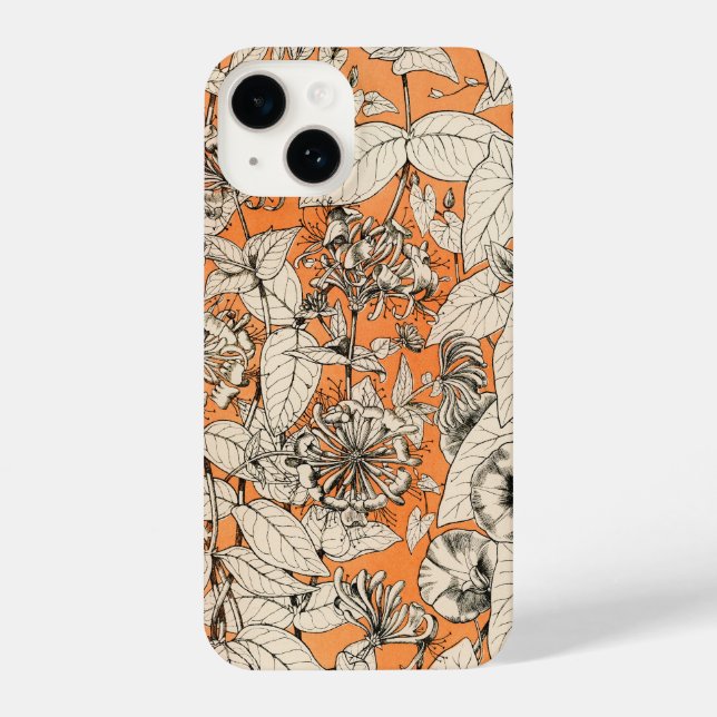 Funda Para iPhone Patrón de flores gráficas blancas naranja (Reverso )